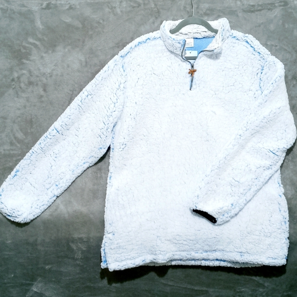 FUZZY WHITE SKY-BLUE LONG SLEEVE 1/2 ZIP FLEECE